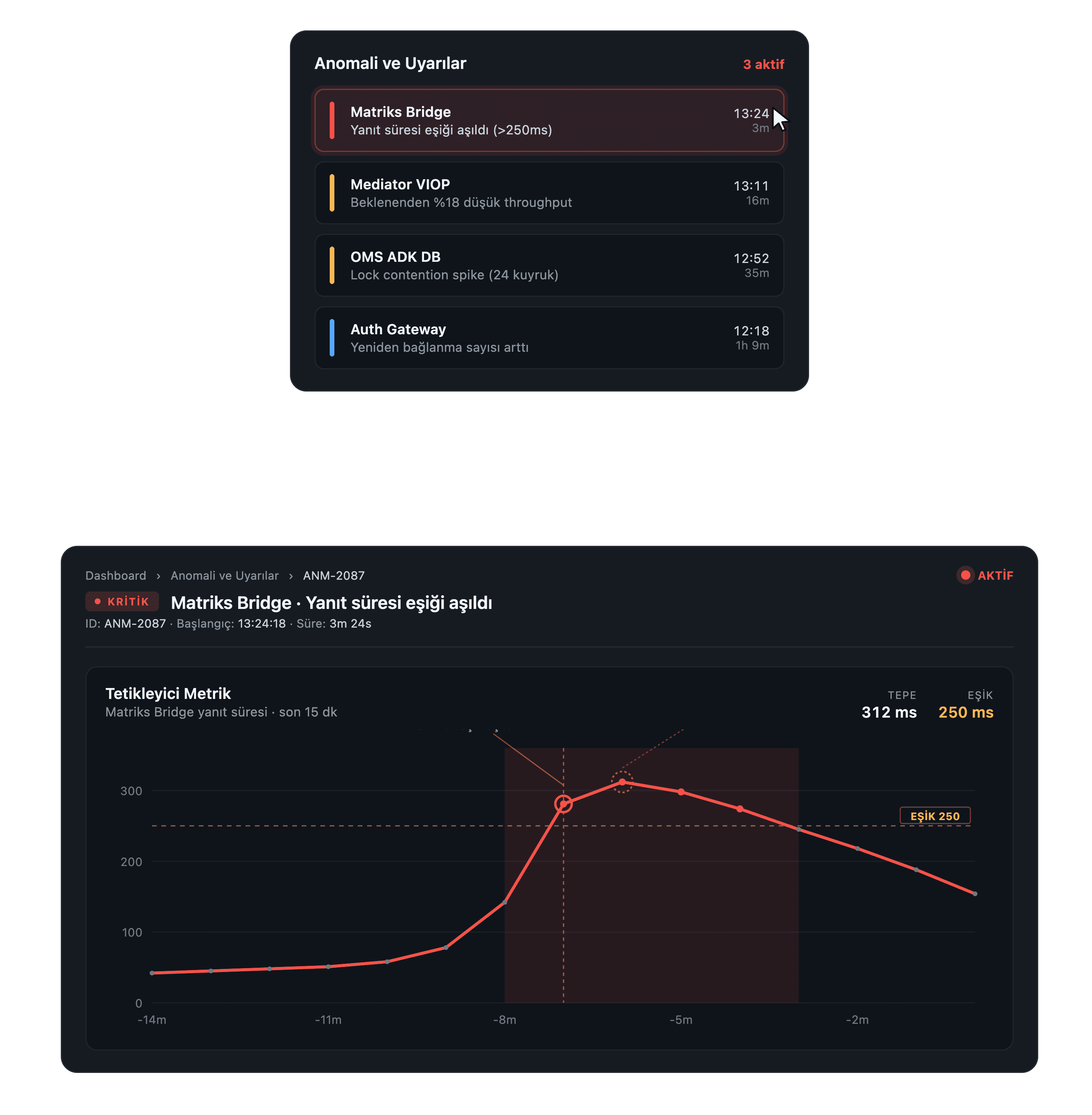 Anomaly widget on hover, showing the trigger preview