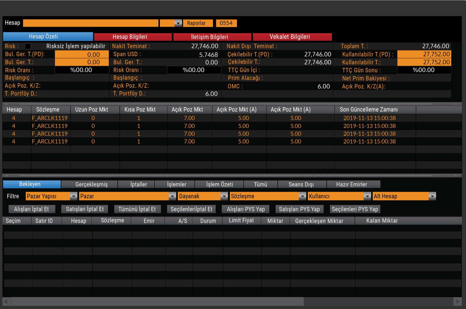 OMS Neo account summary (Hesap Özeti): tabular rows