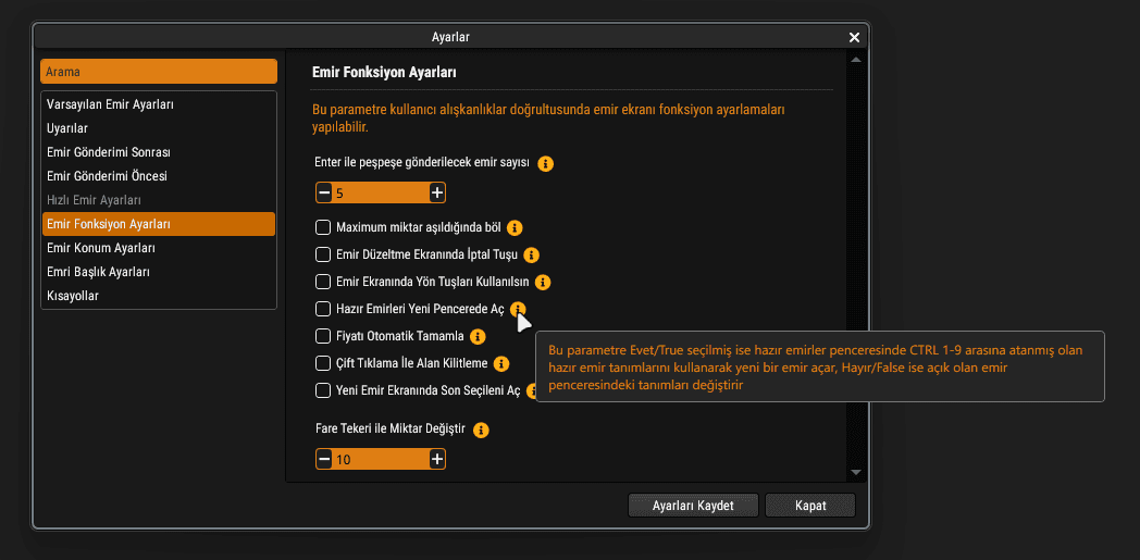 OMS Neo preferences: function keys group
